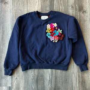 Akro Sweater Blue Knit Crewneck Long Sleeve Sweater Size Small Pullover